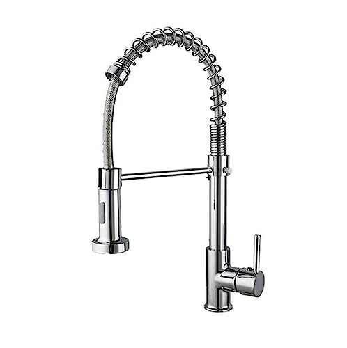 キッチン混合水栓、 プルダウンキッチン蛇口 真鍮 360度回転 温水・冷水 マルチカラー(Chrome)