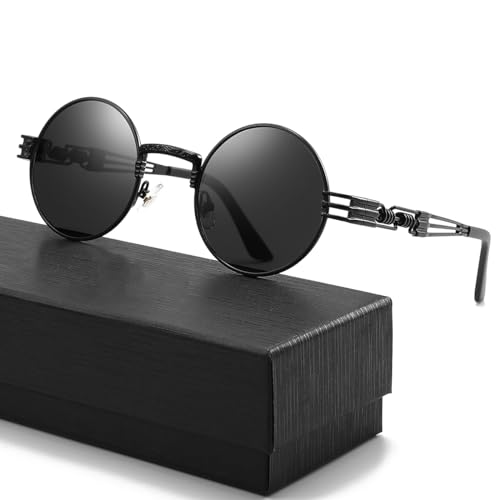 Round Steampunk Sunglass - Vintage Circle Shades, Unique punk Metal Frame4