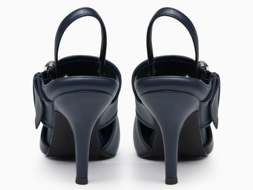 Image of Coutgo Womens Slingback Pumps Closed Pointed Toe High Heels Belt Buckle Strap Dressy Work Shoes