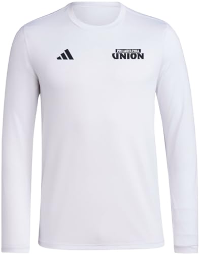 adidas Mens Philadelphia Union Pre-Game Long Sleeve Soccer T-Shirt,White/Philadelphia Union,Large/Tall