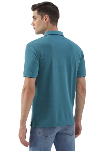 Image of Peter England Men's Premium Regular Fit Half Sleeve Polo T-Shirt with Pocket | Cotton Rich | Birds Eye Interlock Weave