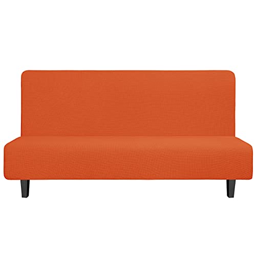 Image of Easy-Going Stretch Futon Slipcover Armless Futon Bed Cover Furniture Protector Without Armrests with Elastic Bottom for Kids, Soft Jacquard Fabric Small Checks (Large, Orange)