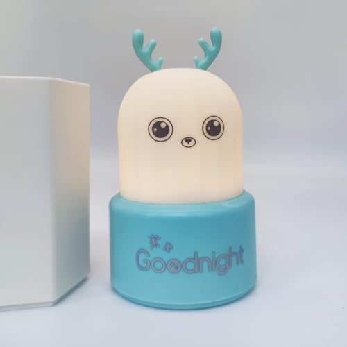 Image of QANYI Little Deer Night Light,Portable Silicone Color Changing Elk Animal Lamps,Rechargeable Bedside Dimmable Lamp for Breastfeeding, Easter Gifts Ideal for Toddler Baby Kids Blue Decor Blue
