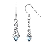 ChicSilver Earrings for Women Sterling Silver March Birthstone Earring Drop Pure Silver Simulated Aquamarine Celtic Hook Earrings