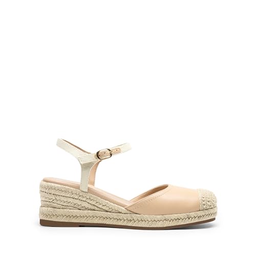 DREAM PAIRS Women's Wedge Sandals, Closed Toe Espadrilles Platform Wedge Heels with Adjustable Ankle Straps and Comfortable Cushion Insoles,Size 11,Nude,DWUMWS2518