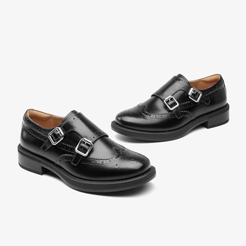 Image of BEAU TODAY Women Monk Strap Loafers Cap Toe Business Causal Loafer Shoes