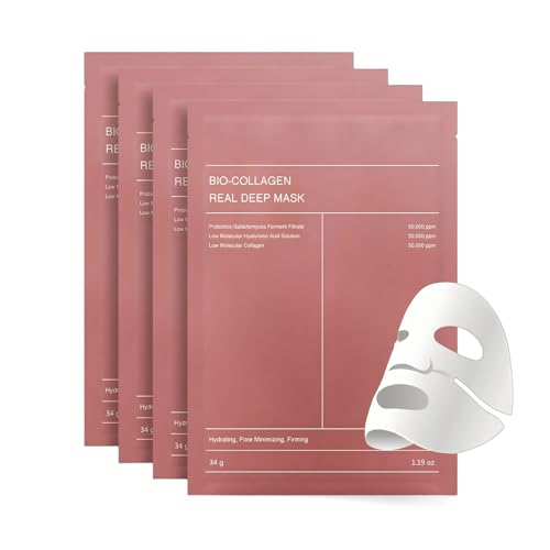 Mascarilla de Colágeno Bio, Pack 5 Mascarilla Facial de Colágeno Coreano Bio, Hidratante Intensa Nocturna, Ilumina la Piel, Reduce Arrugas y Minimiza Poros, Tratamiento Nocturno Regenerador