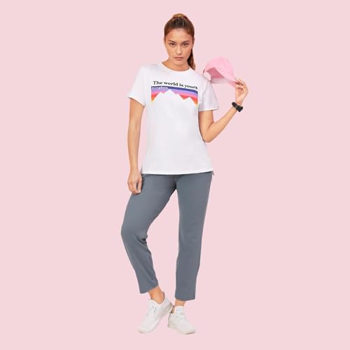 Image of Enamor Athleisure Relaxed Fit Short Sleeve Round Neck Antimicrobial Finish Breathable Stretch Cotton Activewear Sports Tshirt for Women - A301