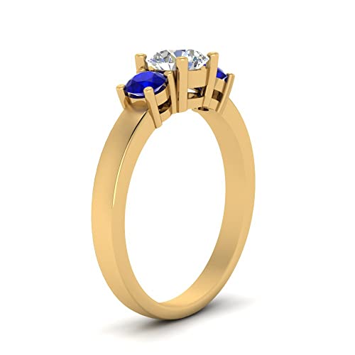 Image of 55Carat Choose Your Gemstone 3 Stone Round Diamond CZ Engagement Ring Yellow Gold Plated Round Shape 3 Stone Engagement Rings Minimal Modern Design Birthday Gift Wedding Gift US Size 4 to 12