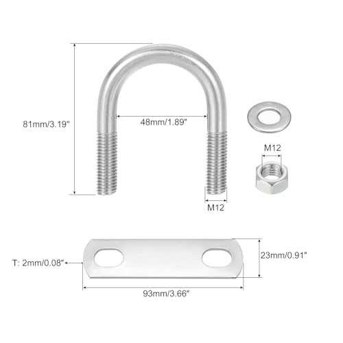 Image of uxcell Round U-Bolts, 6 Sets 48mm(1.89 inch) Inner Width 81mm Length M12 304 Stainless Steel U Clamp Bolt with Nuts and Plates, for Boat Trailer