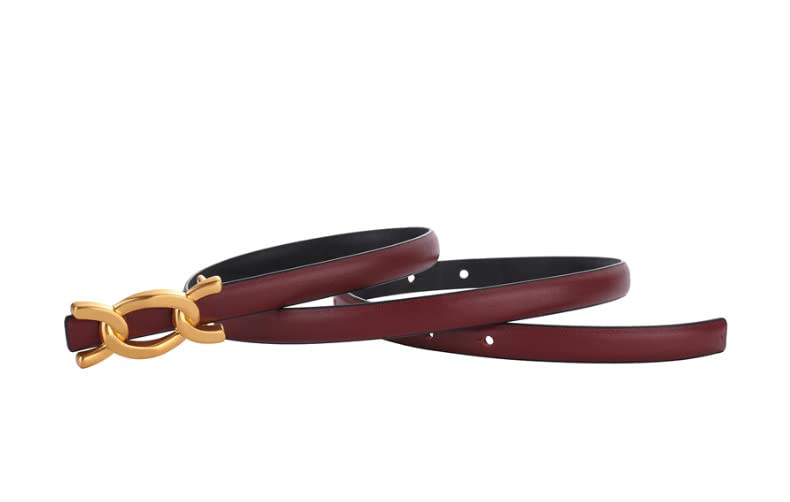 Womens Thin Belts Skinny Leather Dress Belt, Gold Double C Buckle for Jeans Pants4