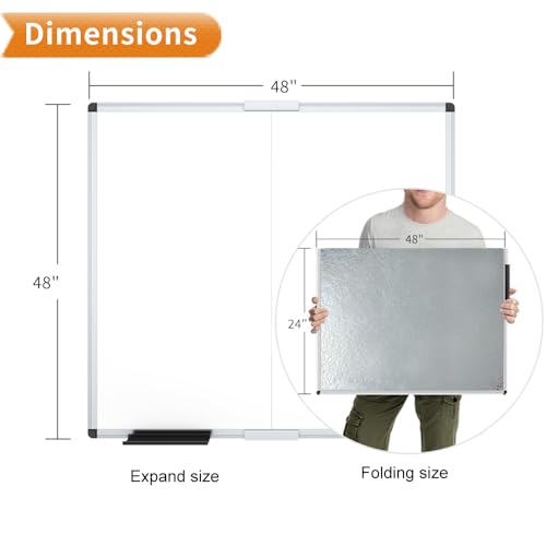 Image of VIZ-PRO Large Magnetic Dry Erase Whiteboard, 48 x 48 Inches, Foldable