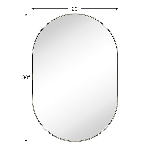 Image of TEHOME Brushed Nickel 20x30'' Oval Mirror Brushed Silver Capsule Pill Shaped Bathroom Vanity Mirror 30 x 20 inch Oblong Metal Framed Mirror in Stainless Steel
