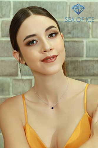 SEA OF ICE Round Austrian Crystals Solitaire Choker necklace – 6mm Round Austrian Crystals Solitaire – 13" Plus 3" Extender – 925 Sterling Silver Jewelry Chain3