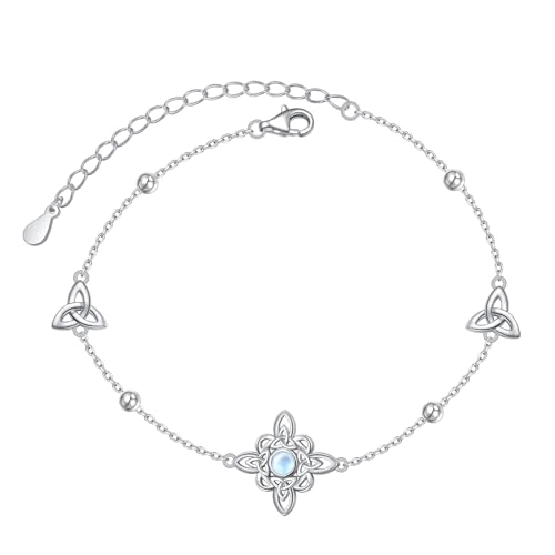Nœud de sorcière bracelet argent femme avec symbole celtique irlandais et gemme