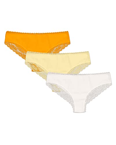 Snocks Unterhosen Damen Unterwäsche Frauen Brazilian Slip 3er Pack Damen Unterwäsche Baumwolle Slip Damen Unterhosen Gelb Orange Größe XS (34) Slips Pantys Hipster Damen