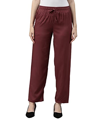 Image of GO COLORS Women Solid Mid Rise Relaxed Fit Viscose Casual Pants