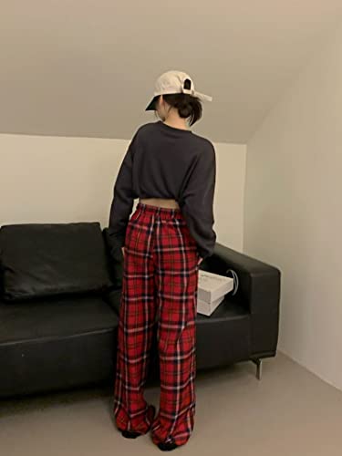 MOLERFO Plaid Pants for Women Goth Pants Alt Pants Baggy Pants for Women Alt Clothing Alternative Clothing (Red,Small)4