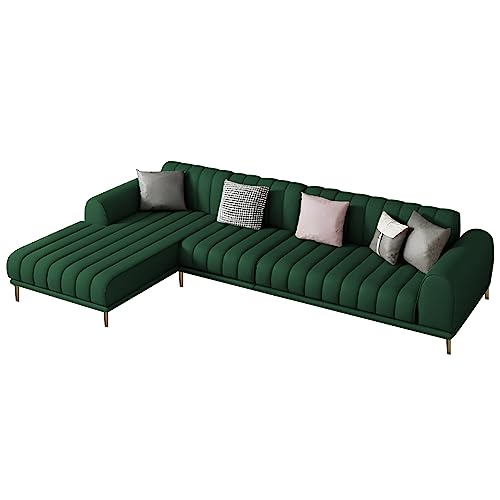 Image of Casaliving Herrick LHS 6 Seater L Shape Sofa Set with 2 Puffy for Living Room (Green Colour Fabric) Premium Velvet Fabric Sofa for Living Room | Hall