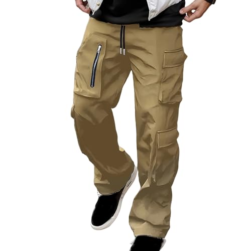 Cargo Pants for Men Baggy Drawstring Waist Joggers Pants Loose Fit Straight-Leg Lounge Trousers with Multi-Pockets2