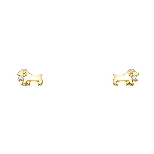 Wellingsale 14K Yellow Gold Polished Dog Stud Earrings With Screw Back2