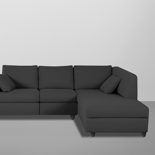 Image of Florian RHS 4 Seater L Shape Sofa Set for Living Room (Black Fabric) Premium Fabric Sofa