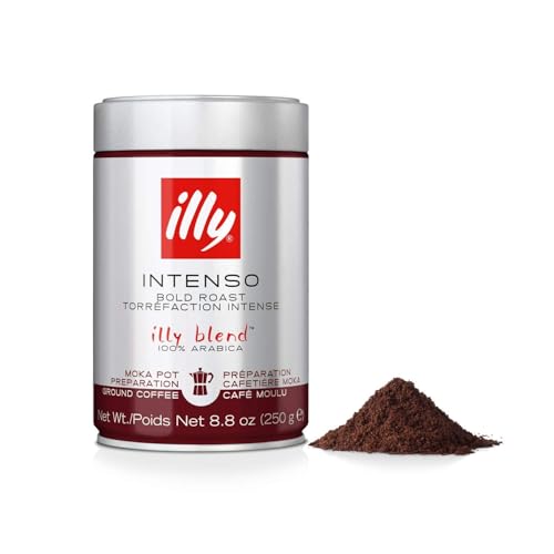 illy Intenso Ground Coffee, Dark Roast, 100% Arabica, Ideal for Moka Pots, 250g Tin