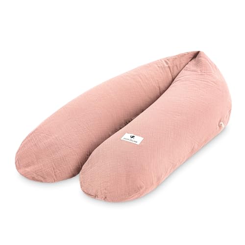 Julius Zöllner Musselin Stillkissen ca. 190 cm | Füllung 42 Liter EPS-Mikroperlen | Made in Germany | Bezug aus 100% Baumwollmusselin | Oeko-TEX® Standard 100 | Dusty Rose