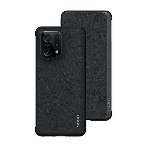 OPPO Find X5 official phone case, vegan PU leather flip case, Black