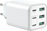60W USB C Ladegerät, 6 Ports USB Stecker mit 3xUSB-C und 3xUSB-A, PD+QC...