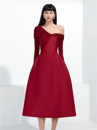 Women Spring Party Dress Cross Diagonal Collar Patchwork Asymmetric High Waist Elegant Dresses4