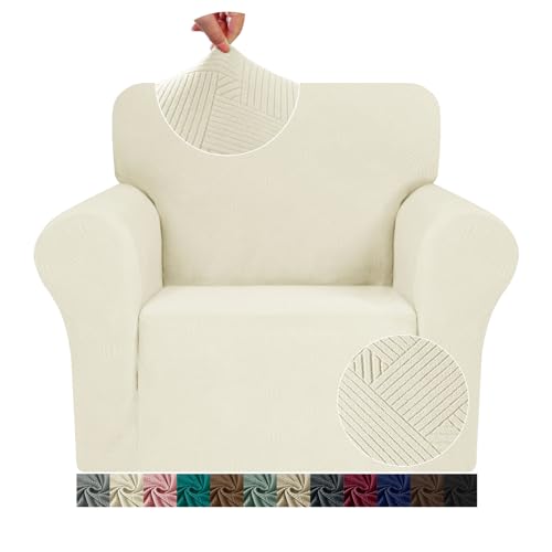 JIVINER Chair Cover for Living Room, 1 Piece Armchair Sofa Slipcovers Stretch Pet Friendly Couch Furniture Protector Covers with Elastic Bottom (Chair, Beige)