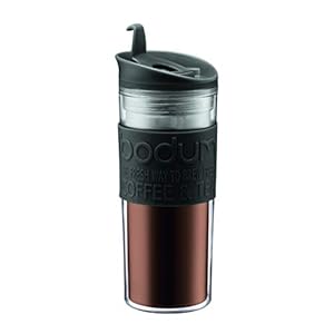 BODUM 11101-01S Travel Mug geïsoleerde reisbeker van kunststof, klapdeksel, 0,45 l, zwart