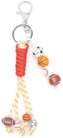 Handmade Sport Ball Keychain Woven Wooden Beaded Wristlet Key Ring for Women Men image 5