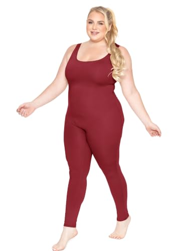 Image of STRETCH IS COMFORT Womens Plus Size Tank Unitard Athletic Rompers For Women | 95% cotton 5% spandex, round neckline, sleeveless straps, U-back, seamless front, one piece outfits for women, workout romper