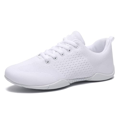 Cheer Shoes for Girls Womens White Cheer Shoes Youth Cheerleading Shoes Competition Sports Training Athletic Comfortable Flats Breathable Soft Kids Cheer Sneakers