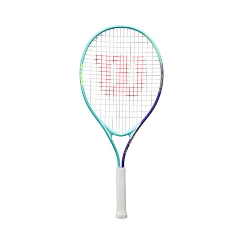 Raqueta de Tenis Wilson Intrigue Jr 25, Marco Ligero, Juego Estable y Golpes Potentes, Cuerdas Amigables para el Brazo, Color: Verde Azulado/Azul, Tamaño: 25