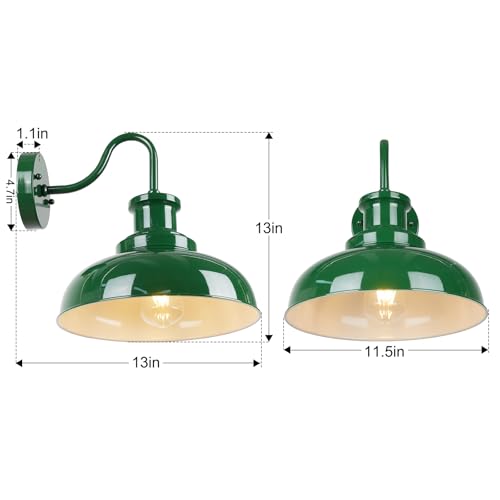 Image of Outdoor Barn Light, Rustic Outdoor Wall Sconce, Farmhouse Exterior Wall Mount Light, Vintage Indoor Wall Lighting Fixture, Industrial Green Lantern Lamp for Porch, Garage, Patio, RZ007 GR+WH