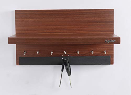 Image of Captiver Engineered Wood Wall Mount Key Holder with Storage Shelf (7 Hooks, Teak) Home Office Living Room Bedroom Antique Decor Items Keyholder