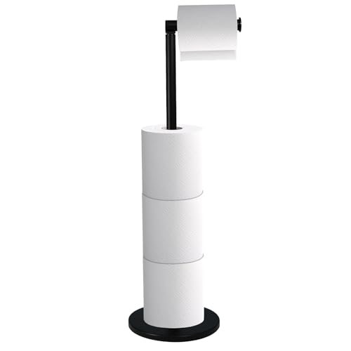 Crystals Toilet Roll Holder Free Standing - 2 in 1 Stainless Steel Toilet Paper Holder Up to 5 Toilet Roll Storage - No Drill Toilet Roll Stand Black