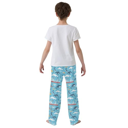 Cartoon Whales in The Sea Pajamas Bottoms with Pockets Comfy Pjs Sleepwear Elastic Waistband Pajamas Pants Lounge Pants for 6-14 Years3