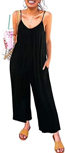 Happy Sailed Womens Plus Size Wide Leg Pockets Jumpsuits Lounge Outfit Casual Sleeveless Long Pants Rompers Overalls Black 2XL
