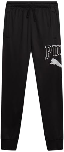 PUMA Pantalones deportivos para niños – Pantalones deportivos de forro polar de rendimiento suave para niños (8-20), Negro/Blanco, 10-12