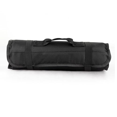 Pochette de Support de Mallette à Outils de Fourchette Portable avec Poignée, Sac en Rouleau D'outils de Chef en Tissu Oxford pour les Voyages Culinaires (BLACK)