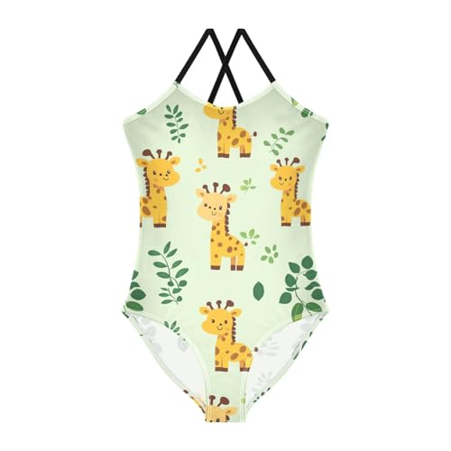 Bolaz Girls Swimsuits One-Piece Bathing Suits Multicolor Kids Sport Summer Beach Swimwear for 3-10 Years Old-Giraffe Pattern