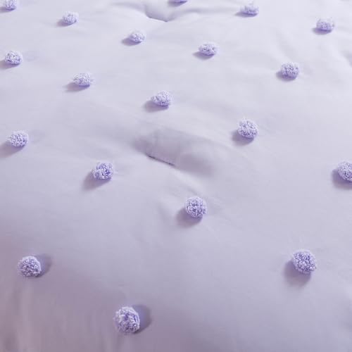 Image of Caressma 5 Pieces Tufted Comforter Set Bed-in-a-Bag for Kids with Lovely Purple Pompom On The Comforter.Includes Comforter,Fitted Sheet,Flat Sheet,Pillow Case & Pillow Shame for All Seasons