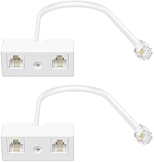Two Way Telephone Splitters,Uvital Male to 2 Female Converter Cable RJ11 6P4C Telephone Wall Adaptor and Separator for Landline(White,2 Pack)