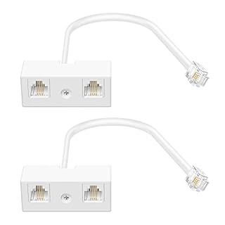 Uvital RJ11 Duplex Wall Jack Adapter Dual Phone Line Splitter, Two Way Telephone Splitters, Male to 2 Female Converter Cable, RJ11 6P4C Telephone Wall Separator for Landline, White, Wired (2 Pack)