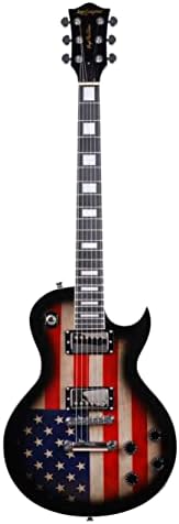 Leo Jaymz Full Size Single Cut Electric Guitar - with Amazing US Flag Sticker on Arched Top - Grover Machine Heads (US Flag)
