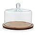 Libbey Acacia Wood Cake Stand with Dome Lid, Ball Top Handle Cake Holder with Lid, Covered Cake Stand, Durable Glass Dome Cover